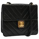 CHANEL V Stitch Shoulder Bag Lamb Skin Black CC Auth yk11681 - Chanel