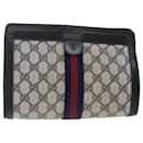 GUCCI GG Supreme Sherry Line Clutch Bag PVC Navy Red 07 014 2125 auth 70291 - Gucci