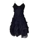 Jenny Packham Catwalk Black Crystal Embellished Rosette Detail Sleeveless Mesh Tulle Dress - Autre Marque