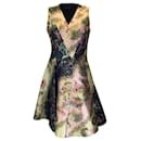Etro Metallic Multi Jacquard Printed Sleeveless V-Neck Flared Silk Dress - Autre Marque