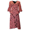 Rebecca Vallance Black / pink / Red Heart Print Long Sleeved Crepe Midi Dress - Autre Marque