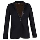 Sandro Suit Jacket with Leather Collar in Black Wool