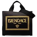 Borsa shopping in tela con logo Fendi Versace nera Fendi