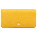 Chanel Yellow CC Quilted Caviar Long Wallet