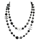 CHANEL PEARLS AND CC LOGO NECKLACE NECKLACE 120 CM BLACK METAL STEEL NECKLACE - Chanel