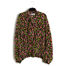 Pre Fall 2019 Balenciaga Top Blouse FR38 Black Floral Silk Crepe US8