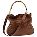 GUCCI Bamboo Hand Bag Leather 2way Brown 001 7265 1577 Auth th4632 - Gucci