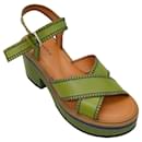 Robert Clergerie Aloe Green Charline Leather Wedge Sandals - Autre Marque