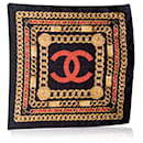 Vintage negro rojo amarillo bufanda de seda CC logotipo y estampado de cadena - Chanel