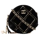 Chanel – Runde Umhängetasche aus schwarzem Samt mit Perlen und Pailletten