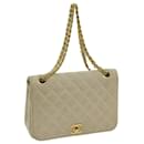CHANEL Matelasse Chain Turn Lock Shoulder Bag Cotton Beige CC Auth yk11635 - Chanel