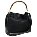 GUCCI Bamboo Hand Bag Leather 2way Black 001 1638 Auth bs13433 - Gucci