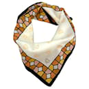 Fazzoletto bandana MCM da donna, sciarpa in cotone arancione albicocca pesca bianco con stampa del logo.