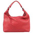 Bottega Veneta Intrecciato Hobo Leather Shoulder Bag in Red