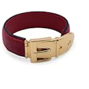 Vintage Red Leather Belt Bangle Cuff Bracelet Gold Buckle - Gucci