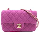 Bolsa Chanel Roxa Mini Classic Retangular Tweed com Aba