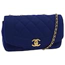 CHANEL Diana Matelasse Bolsa de Ombro com Corrente Lona Azul CC Auth 70391UMA - Chanel