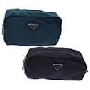 Estuche Prada de nailon 2Conjunto Azul Marino Negro Auth yb543