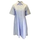 Lafayette 148 New York Blue Pleated Short Sleeved Button-down Cotton Shirt Dress - Autre Marque