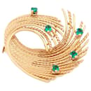 NEW VINTAGE GOLD TWISTED SWIRL PIN BROOCH 18K 7G EMERALDS 0.4CT BROOCH - Autre Marque