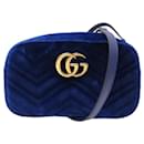 NEW GUCCI GG MARMONT SMALL HANDBAG 447632 BLUE VELVET CROSSBODY BAG - Gucci