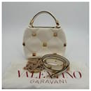 Bolsa de ombro feminina Valentino Garavani "Roman Stud Tophandle" pequena branca / muito boa
