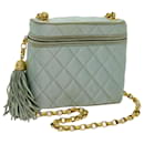 CHANEL Matelasse Chain Shoulder Bag Satin Light Blue CC Auth 70064A - Chanel