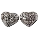NON SIGNE / Unsigned heart shape 18k gold earrings with diamonds - Autre Marque