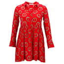 Sandro Paris Floral Peace Sign Print Mini Dress in Red Silk