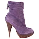 Balmain High Heel Ankle Boots in Purple Suede