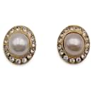 Vintage Gold Metal Faux Pearls Rhinestones Clip On Earrings - Chanel
