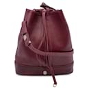 Vintage Burgundy Leather Bucket Drawstring Shoulder Bag - Cartier