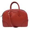 Red Diamante Bright Embossed Leather Bowling Bag - Gucci