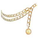 Cinturón collar de cuero de cordero grueso vintage de CHANEL con doble cadena y medallón. - Chanel