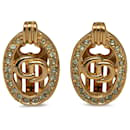 Dior Gold Rhinestone Logo Clip-On Earrings