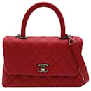 Chanel Rote kleine Tasche mit Kaviar-Coco-Griff