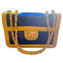 Extremely Rare Gem! 95P Barbie Bicolor Yellow and Blue Vinyl Maxi Flap Bag! - Chanel