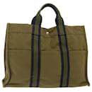 HERMES Fourre Tout MM Hand Bag Canvas Green Navy Auth bs13665 - Hermès