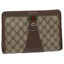 GUCCI GG Canvas Web Sherry Line Clutch Bag PVC Bege Verde Vermelho Auth bs13590 - Gucci