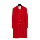 Abrigo vestido de lana rojo Chanel de 1993, talla FR40, equivalente a US10.