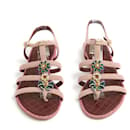 Chanel Sandales FR38 Pink Tweed Jewelled Flats Sandals US8