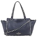 Valentino Garavani Rockstuds Leather 2Way Shoulder Bag in Navy Blue