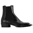 Boxcar Boots in Black/Silver leather - Alexander Mcqueen