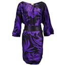 Armani Collezioni Printed Belted Dress in Violet Silk