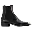 Bottes de wagon couvert en noir/Cuir argenté - Alexander Mcqueen