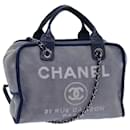 CHANEL Chain Deauville Shoulder Bag Canvas 2way Navy CC Auth ar11757 - Chanel