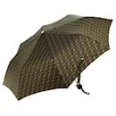 FENDI Zucca Toile Parapluie Pliant Nylon Marron Noir Auth yk11731 - Fendi