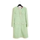 PE1997 Chanel FR40 Coat and Dress Tweed Silk Green SS1997 Ensemble US10