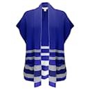 St. John Cobalt Blue / White / Black Short Sleeved Open Front Wool Knit Sweater - Autre Marque