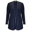 St. John Navy Blue Long Sleeved Ribbed Knit Open Front Cardigan Sweater - Autre Marque